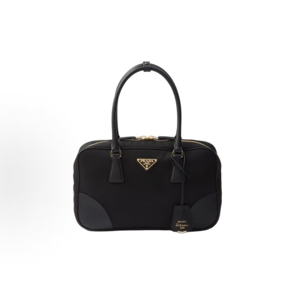 PRADA Re-Edition 1978 Enamel Triangular Metal logo zipper open Shoulder Bag Handbag for Women, black